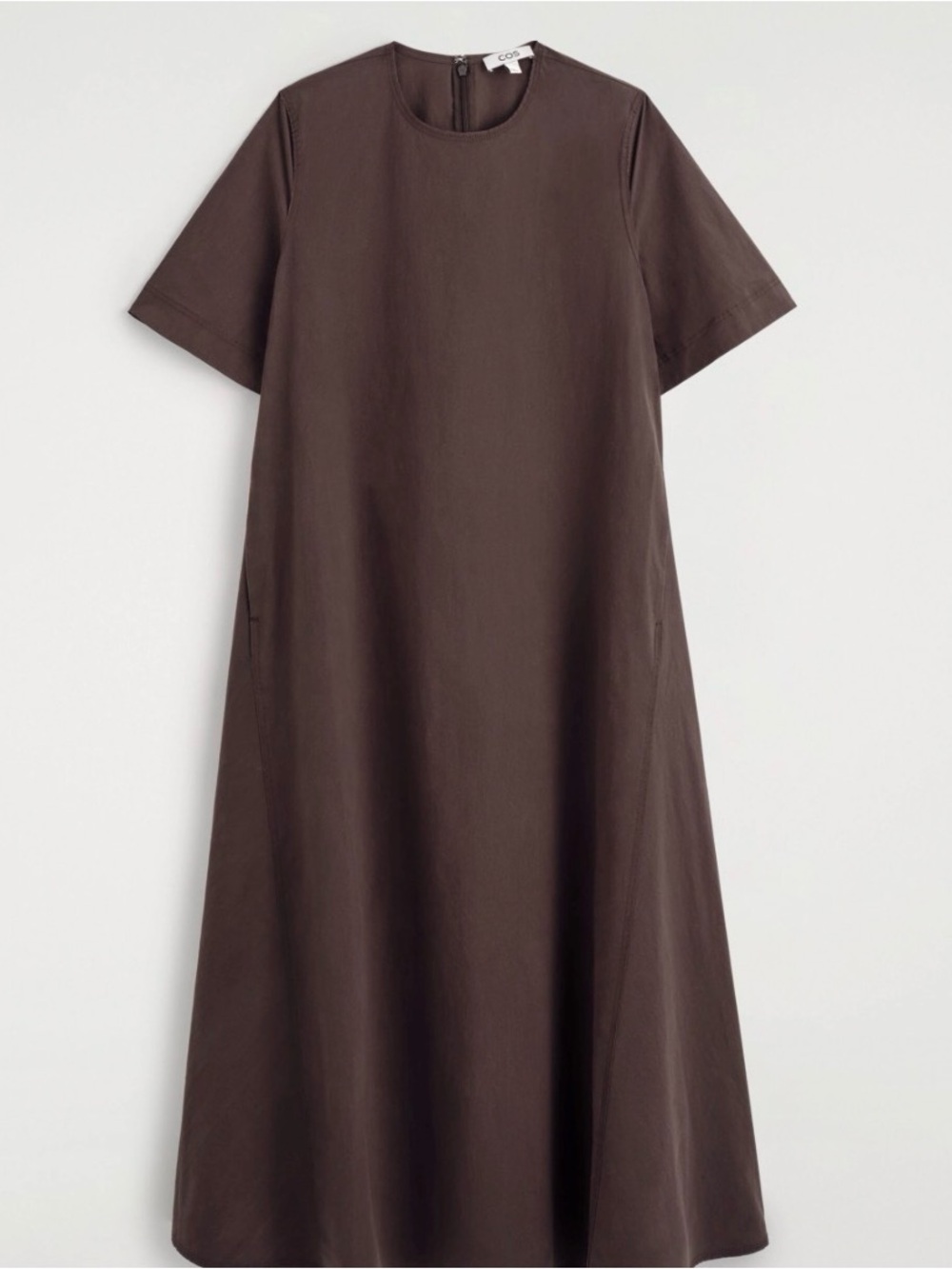 COS Brown Short-Sleeve Midi A-Line Dress